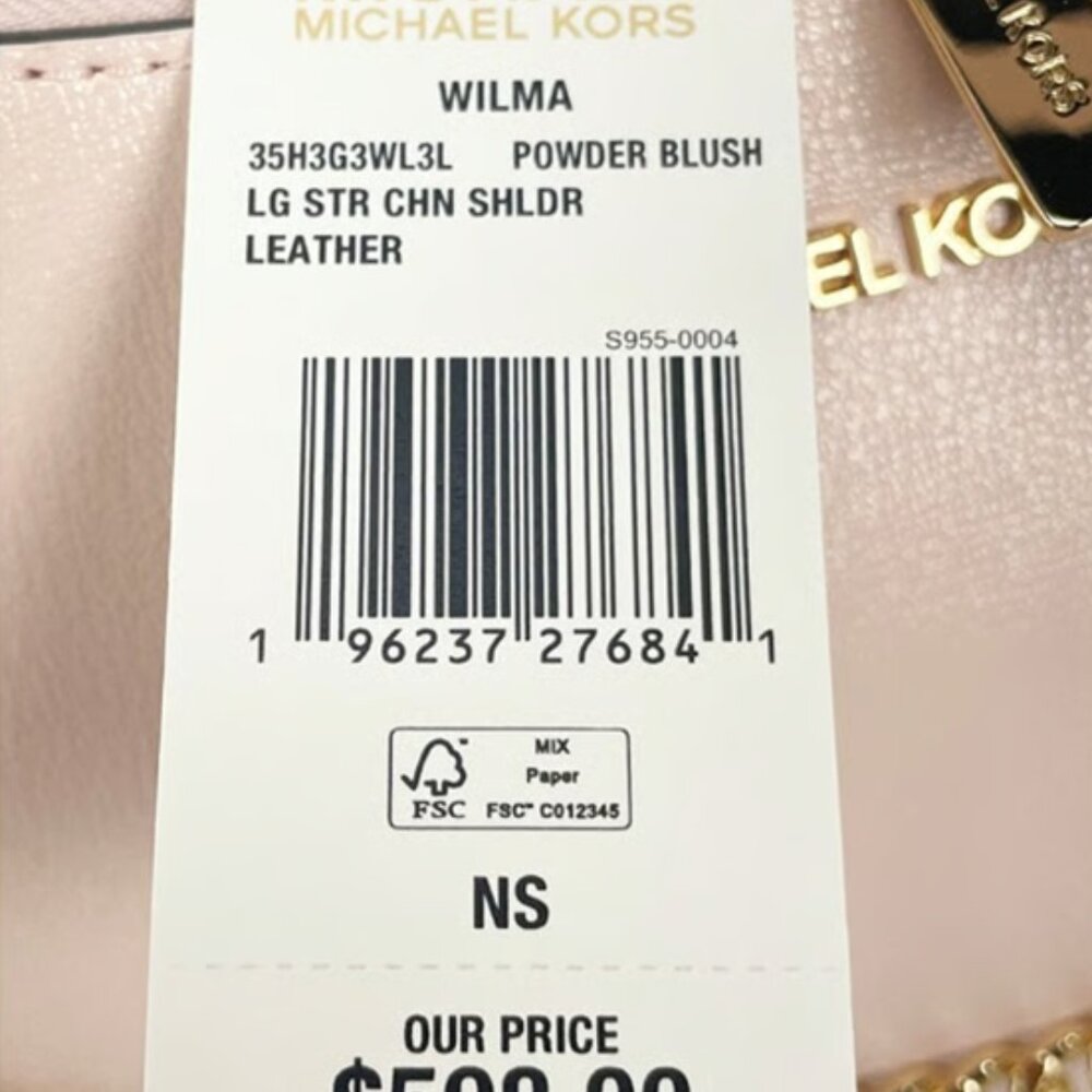 BNWT Michael Kors Wilma Large Smooth Leather Chain Shoulder Bag Powder Blush - Picture 3 of 5